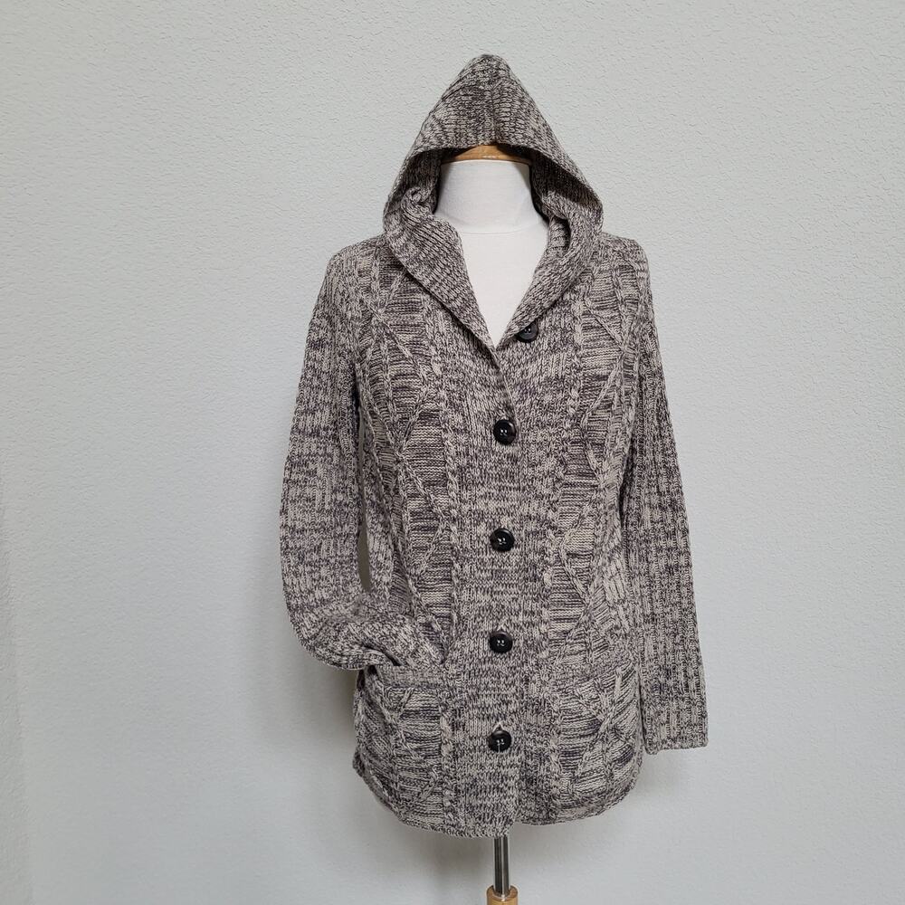 Effeci Hooded Cardigan Sweater Womens Medium Marled Long Sleeve Casual Pockets